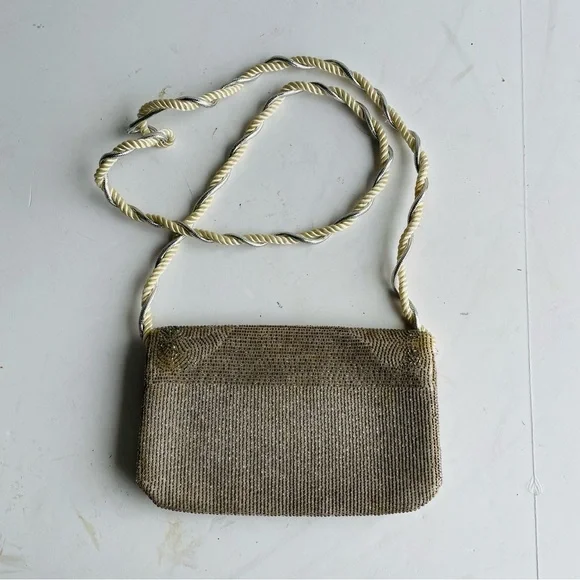Vintage "RICHERE" Beaded Purse Evening Bag Silver Gold 1960's Hand Made in Japan - Picture 7 of 16